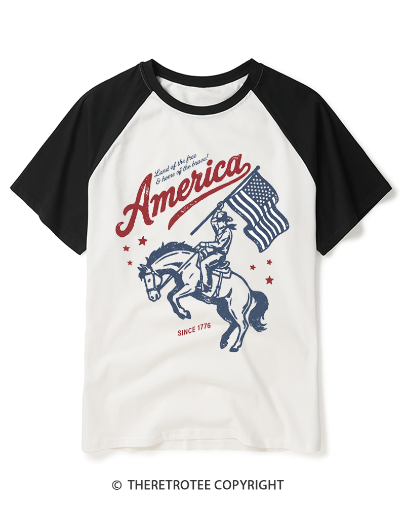 TheRetroTee 250 Years Of Freedom Bucking Horse 1776 Raglan Baseball T-Shirt