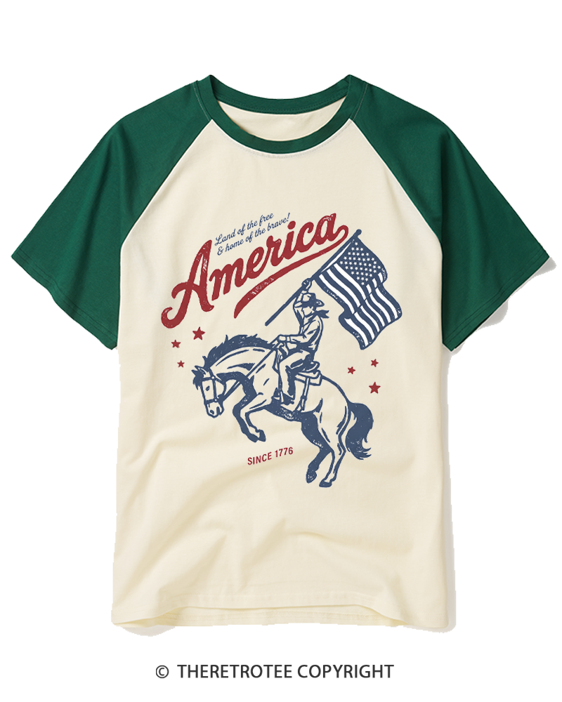 TheRetroTee 250 Years Of Freedom Bucking Horse 1776 Raglan Baseball T-Shirt