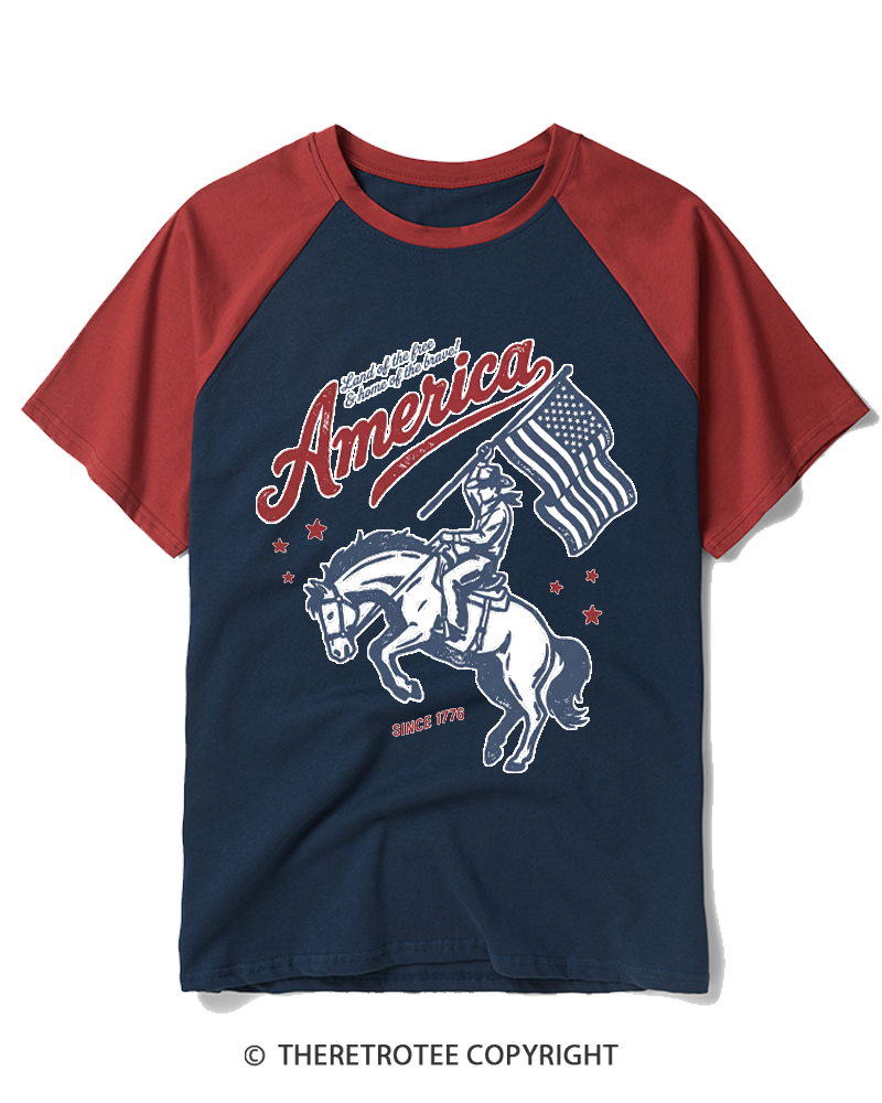 TheRetroTee 250 Years Of Freedom Bucking Horse 1776 Raglan Baseball T-Shirt