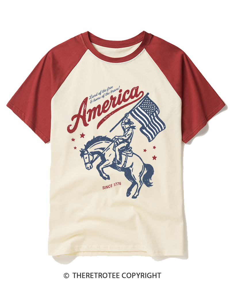 TheRetroTee 250 Years Of Freedom Bucking Horse 1776 Raglan Baseball T-Shirt