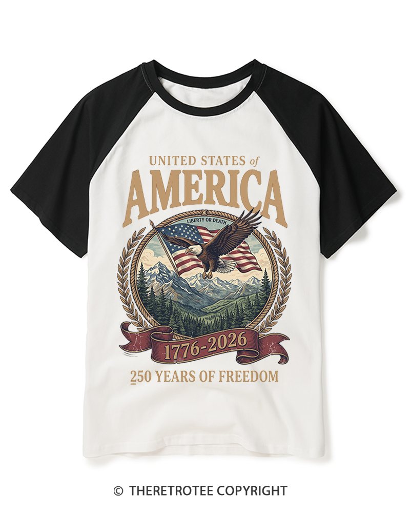 TheRetroTee America 250th Anniversary 1990s Raglan Baseball T-Shirt
