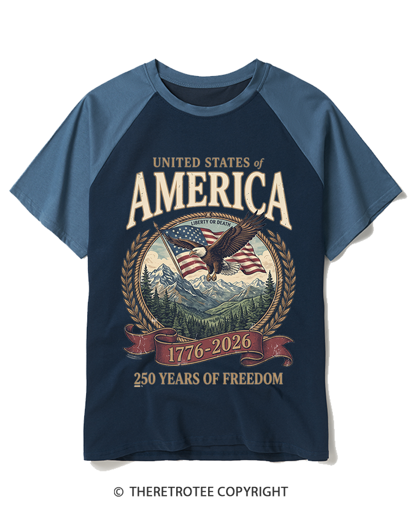 TheRetroTee America 250th Anniversary 1990s Raglan Baseball T-Shirt