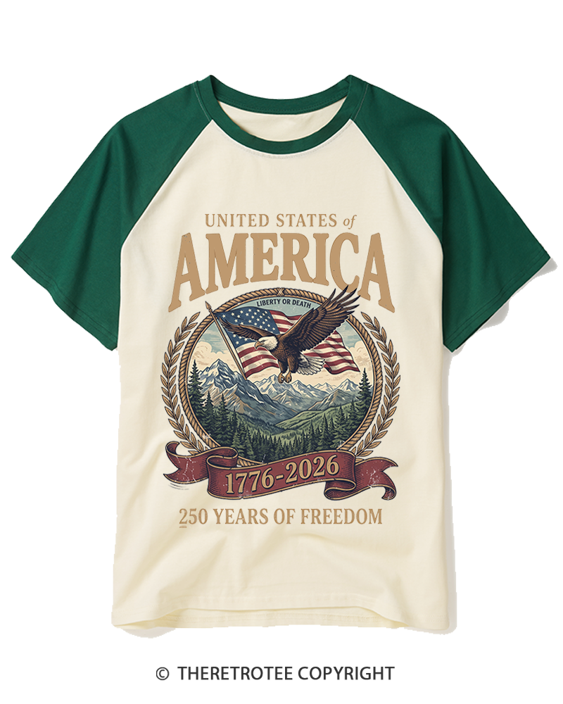 TheRetroTee America 250th Anniversary 1990s Raglan Baseball T-Shirt