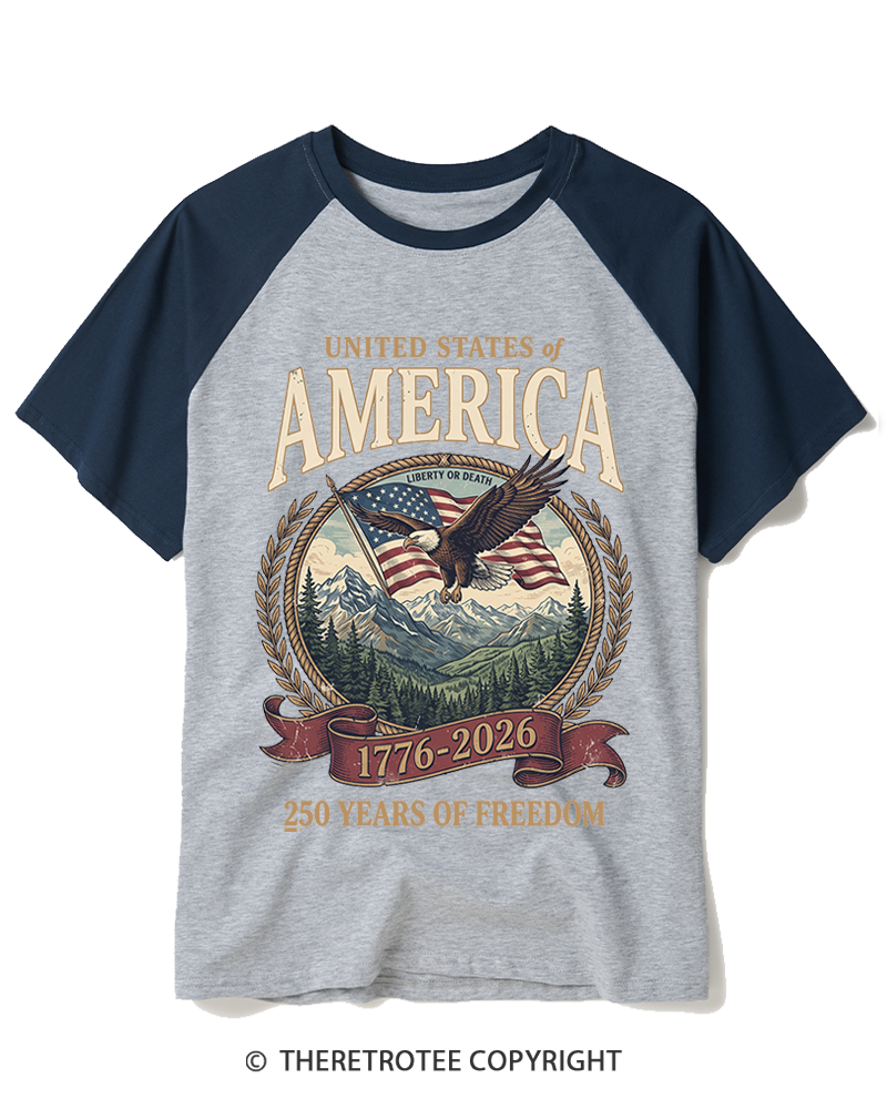 TheRetroTee America 250th Anniversary 1990s Raglan Baseball T-Shirt