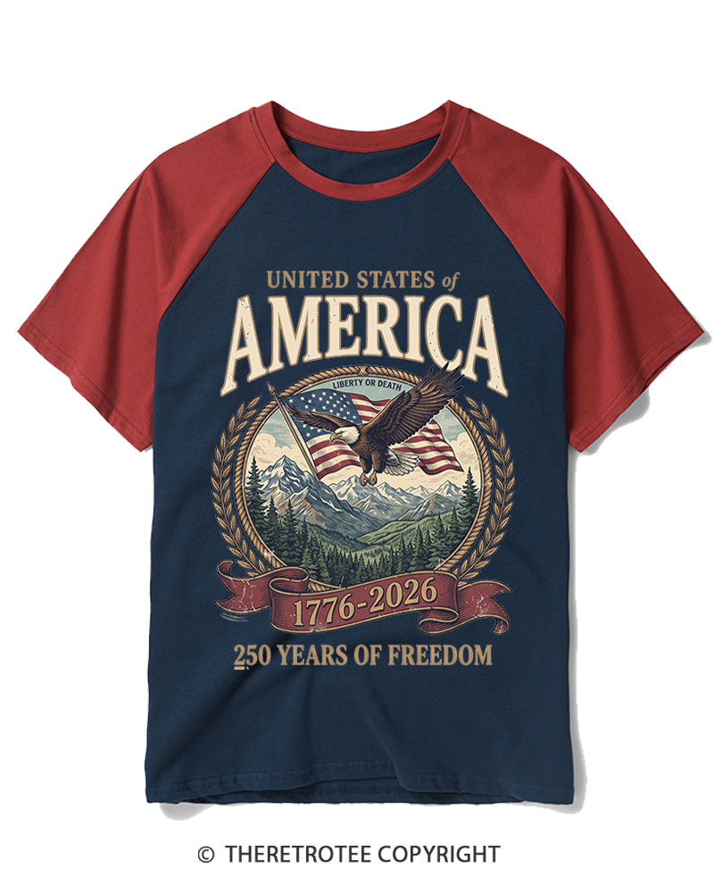 TheRetroTee America 250th Anniversary 1990s Raglan Baseball T-Shirt