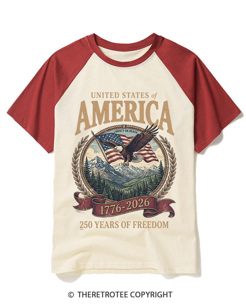 TheRetroTee America 250th Anniversary 1990s Raglan Baseball T-Shirt