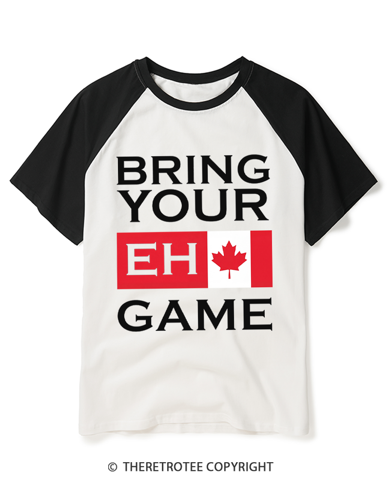 TheRetroTee Bring Your Eh Game 1990s Raglan Baseball T-Shirt