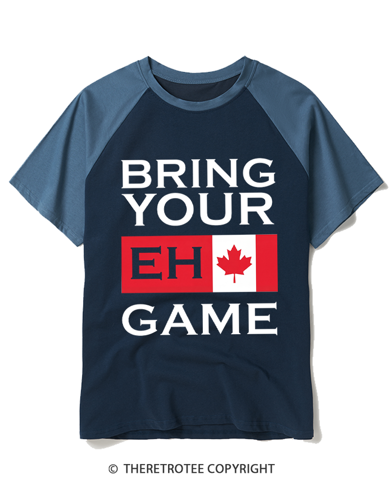 TheRetroTee Bring Your Eh Game 1990s Raglan Baseball T-Shirt
