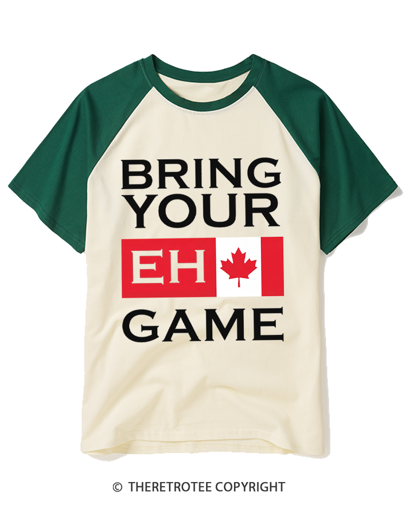 TheRetroTee Bring Your Eh Game 1990s Raglan Baseball T-Shirt