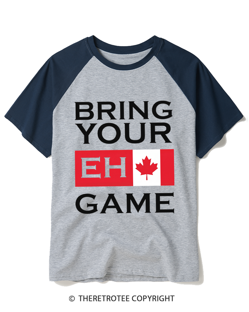 TheRetroTee Bring Your Eh Game 1990s Raglan Baseball T-Shirt
