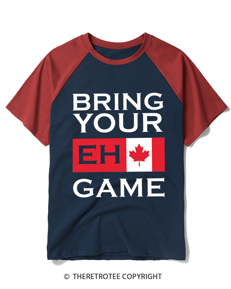 TheRetroTee Bring Your Eh Game 1990s Raglan Baseball T-Shirt