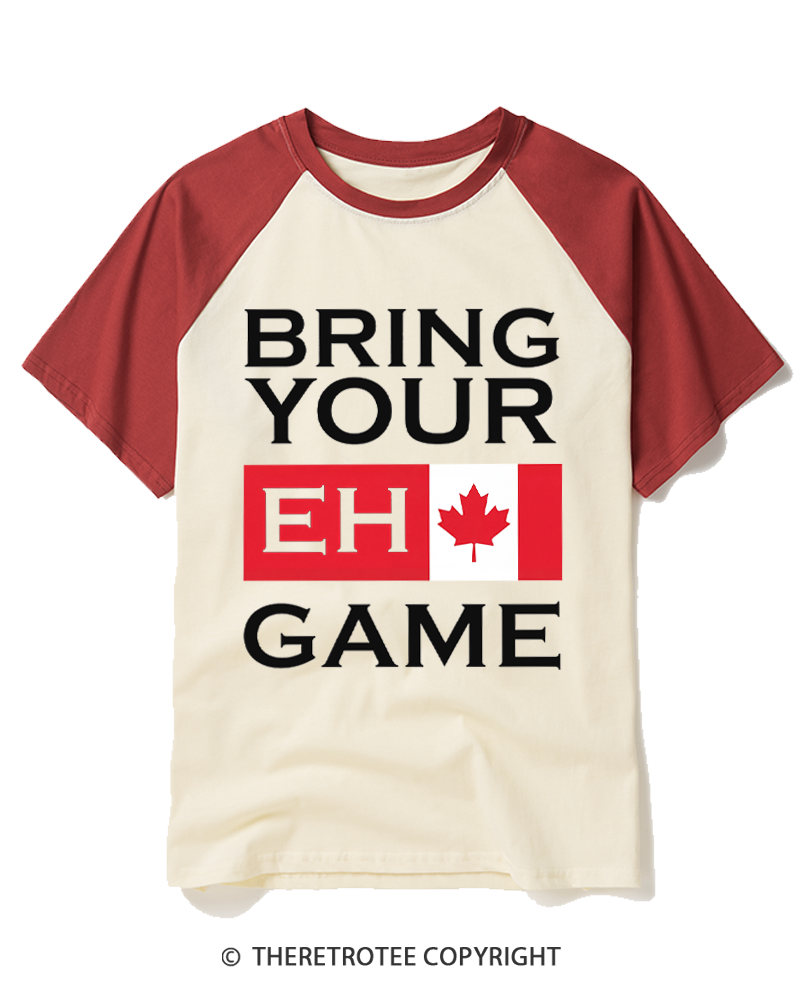 TheRetroTee Bring Your Eh Game 1990s Raglan Baseball T-Shirt