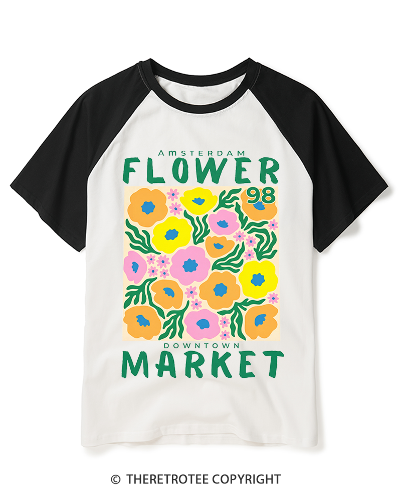 TheRetroTee Flower Market 1970s Raglan Baseball T-Shirt