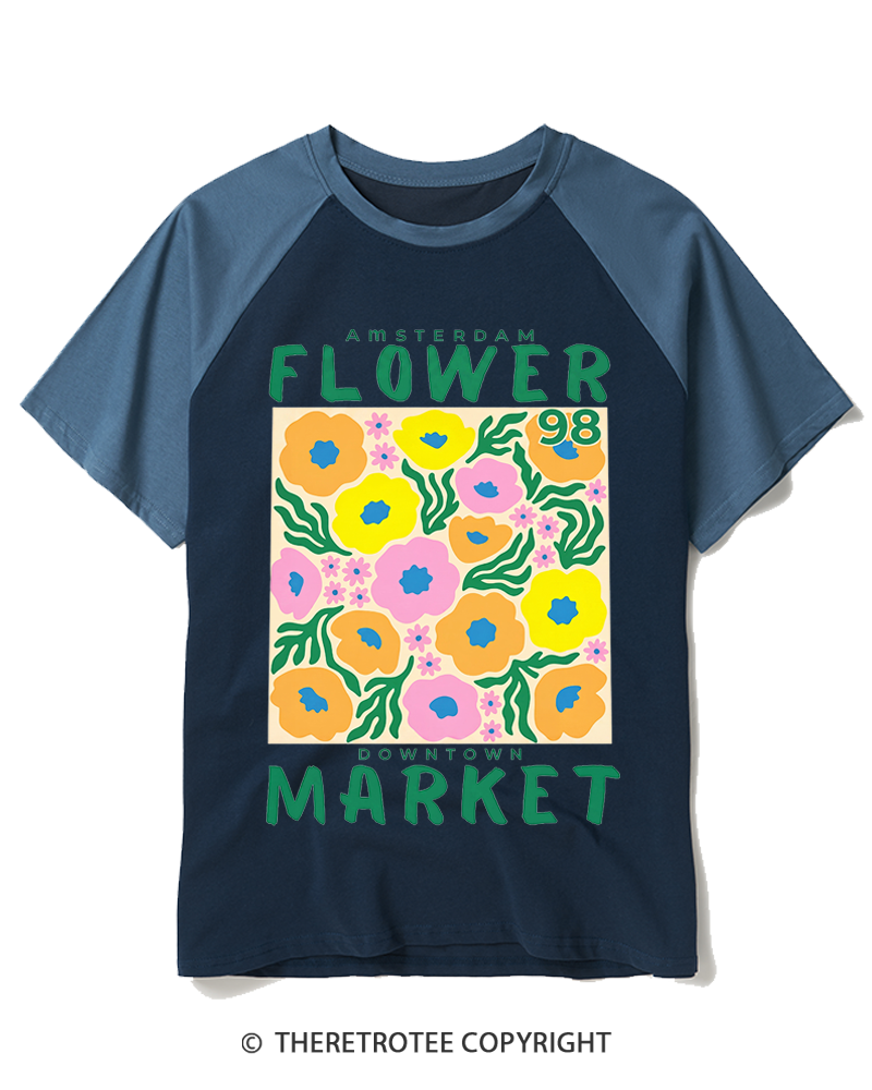 TheRetroTee Flower Market 1970s Raglan Baseball T-Shirt