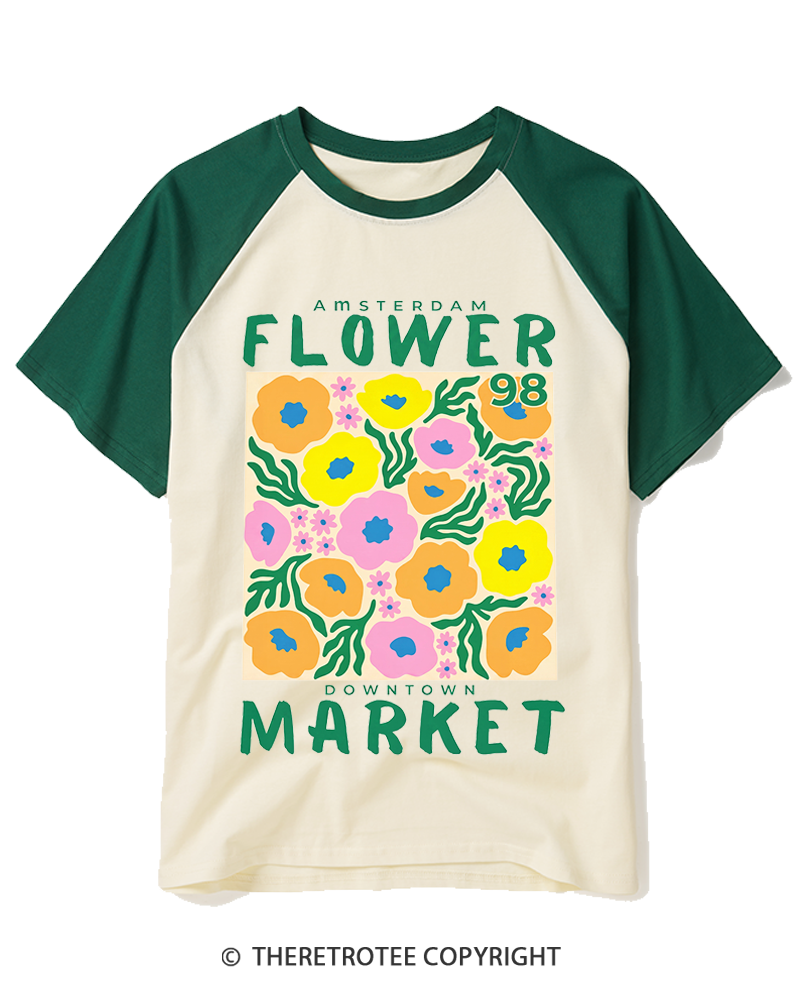 TheRetroTee Flower Market 1970s Raglan Baseball T-Shirt