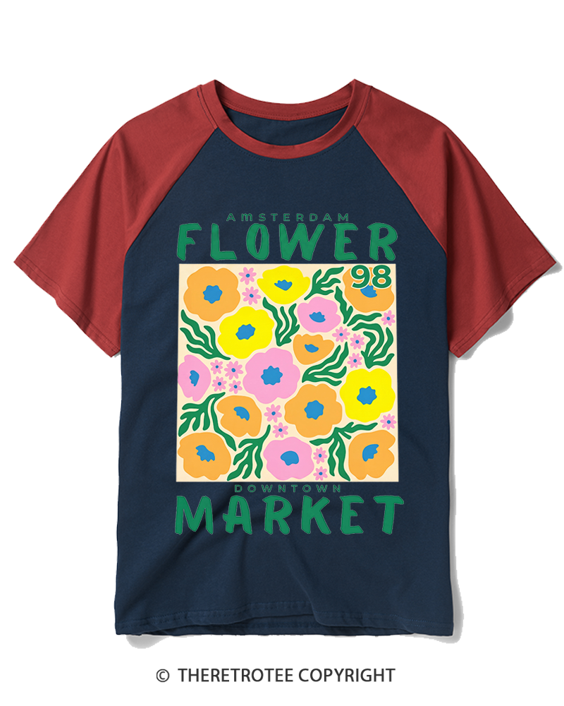 TheRetroTee Flower Market 1970s Raglan Baseball T-Shirt