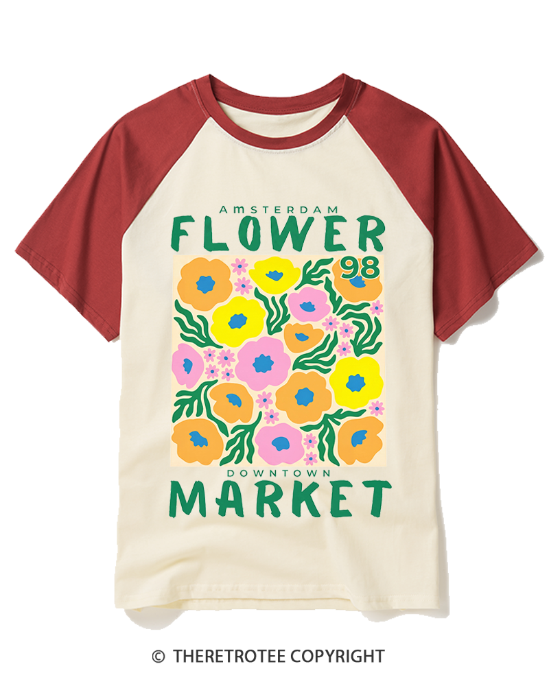 TheRetroTee Flower Market 1970s Raglan Baseball T-Shirt