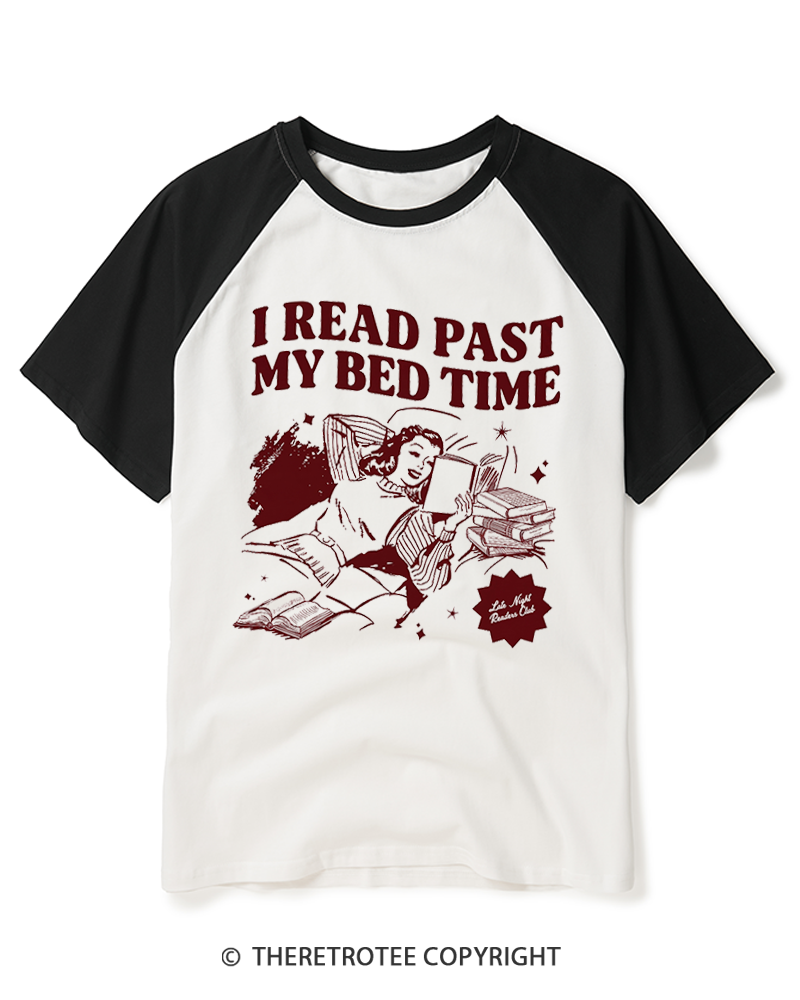 TheRetroTee Late Night Reader Book Club 1950s Raglan Baseball T-Shirt