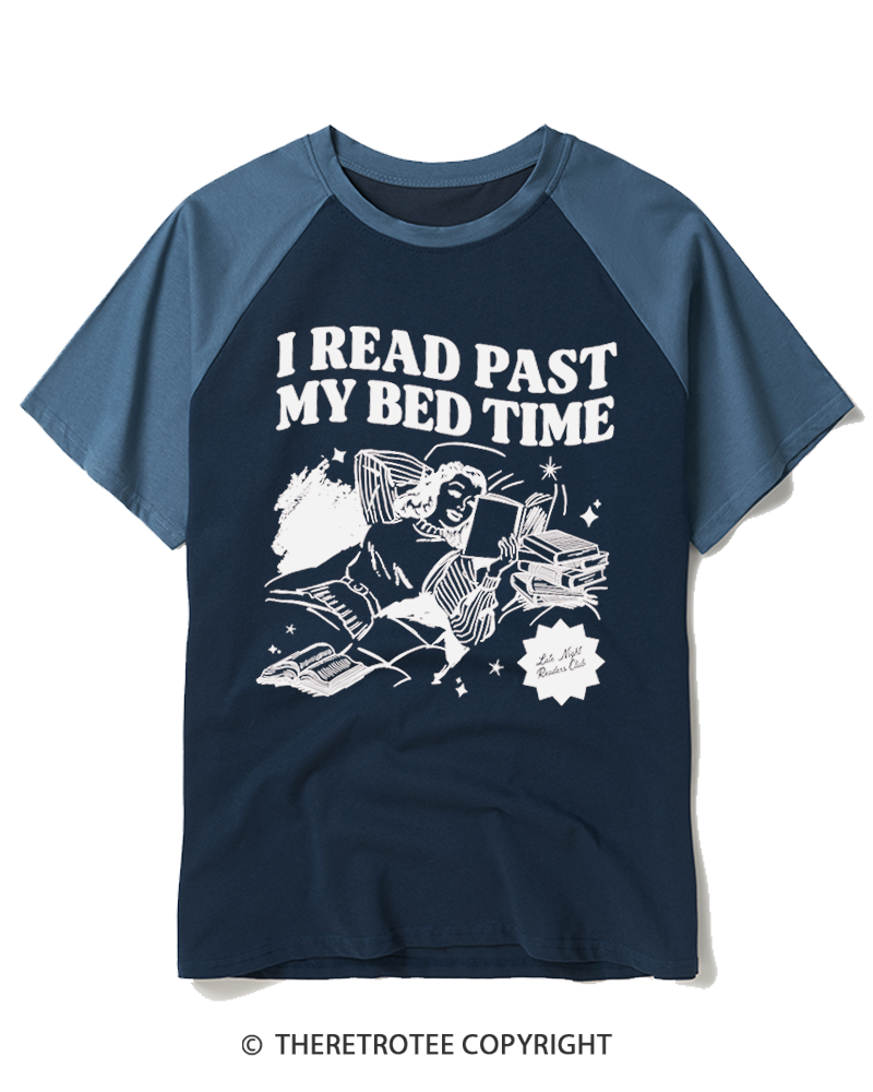 TheRetroTee Late Night Reader Book Club 1950s Raglan Baseball T-Shirt