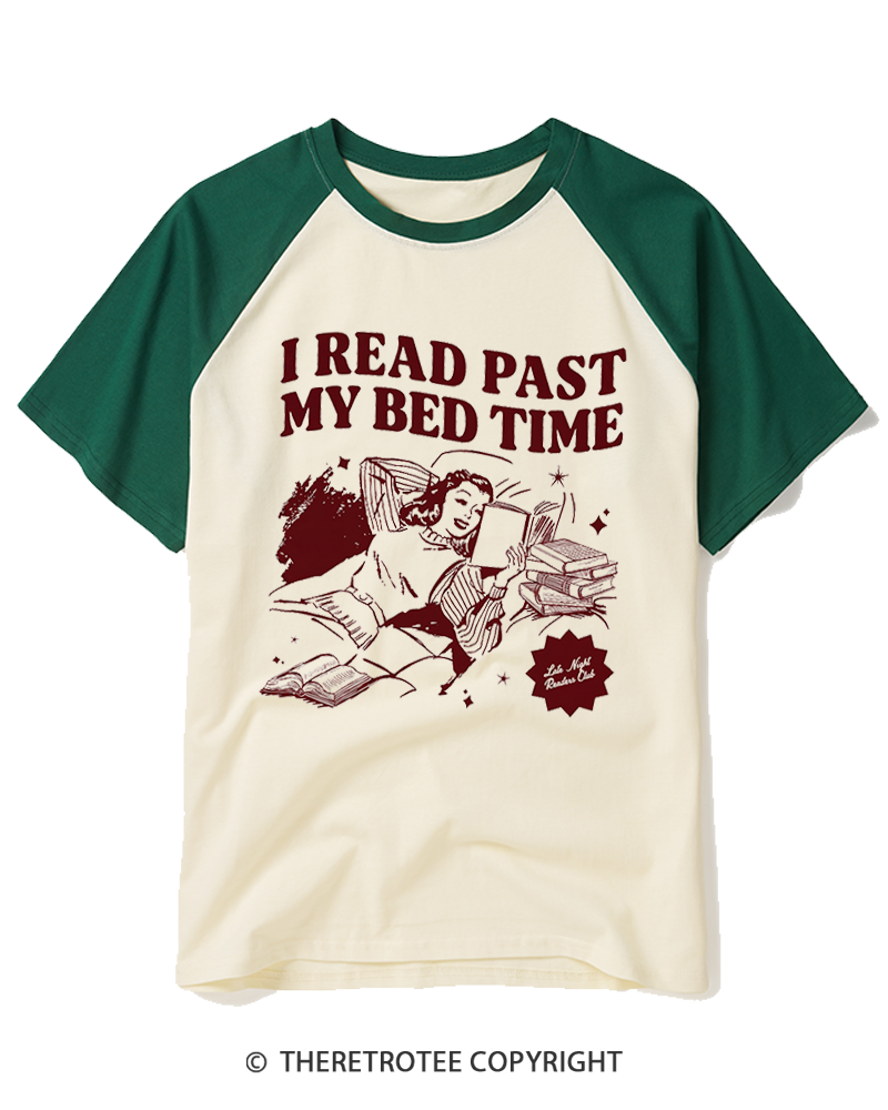 TheRetroTee Late Night Reader Book Club 1950s Raglan Baseball T-Shirt