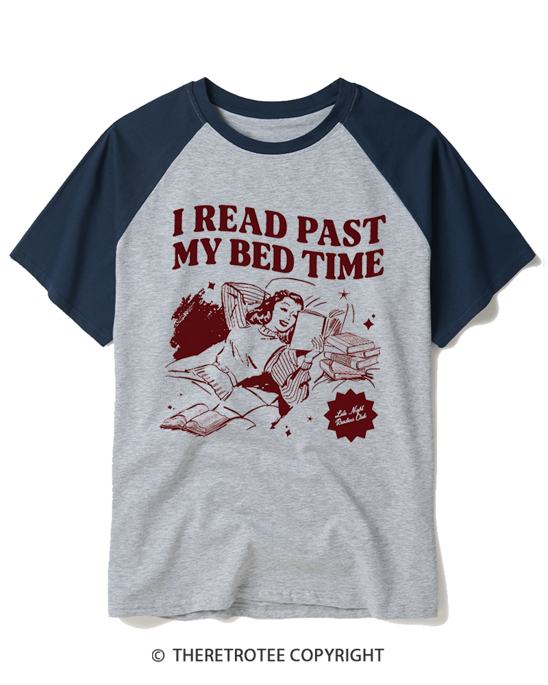 TheRetroTee Late Night Reader Book Club 1950s Raglan Baseball T-Shirt
