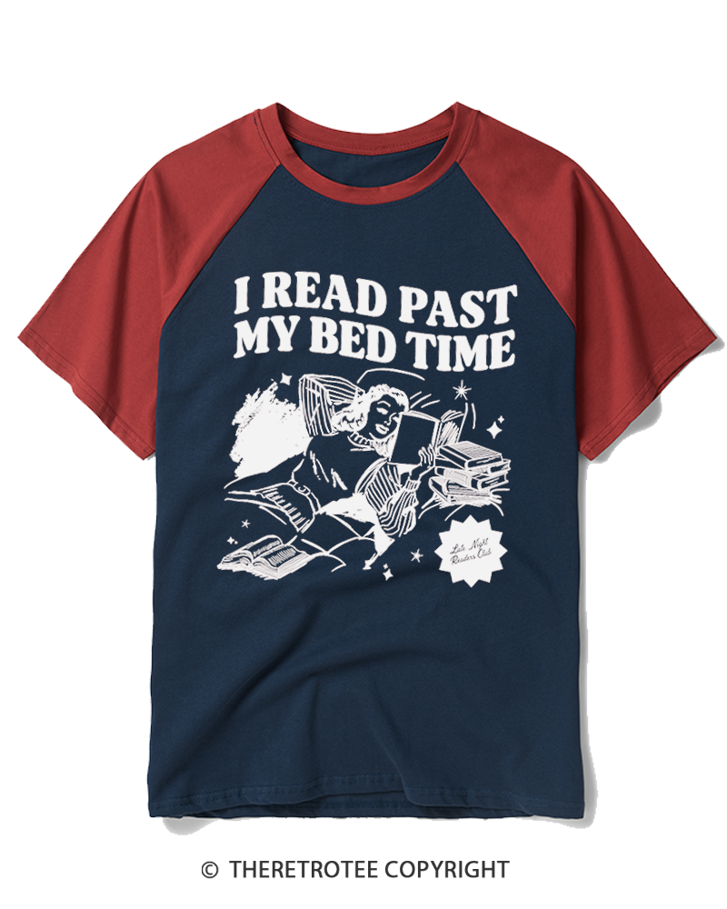 TheRetroTee Late Night Reader Book Club 1950s Raglan Baseball T-Shirt