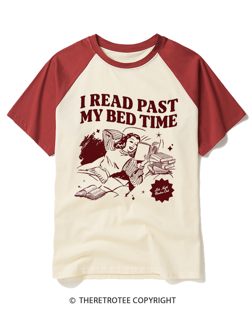 TheRetroTee Late Night Reader Book Club 1950s Raglan Baseball T-Shirt