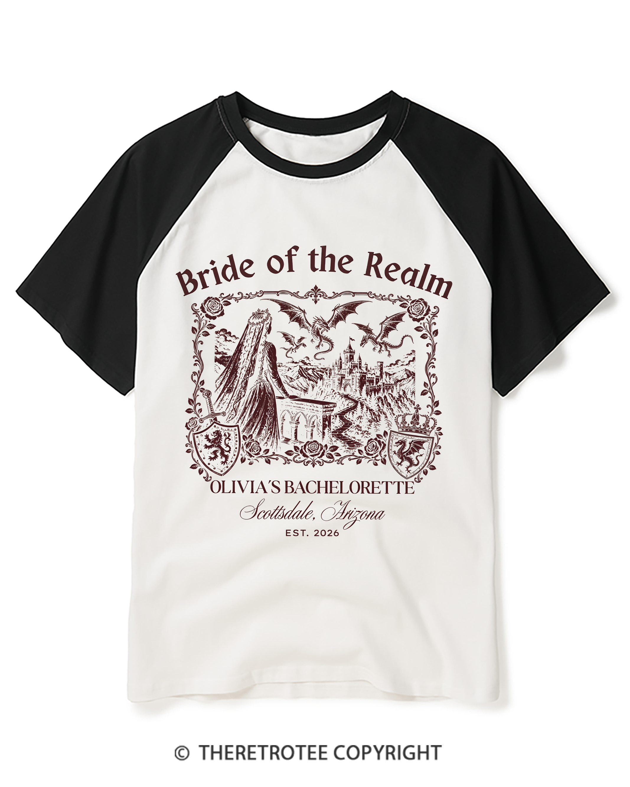 TheRetroTee Medieval Dragon Bachelorette Raglan Baseball T-Shirt