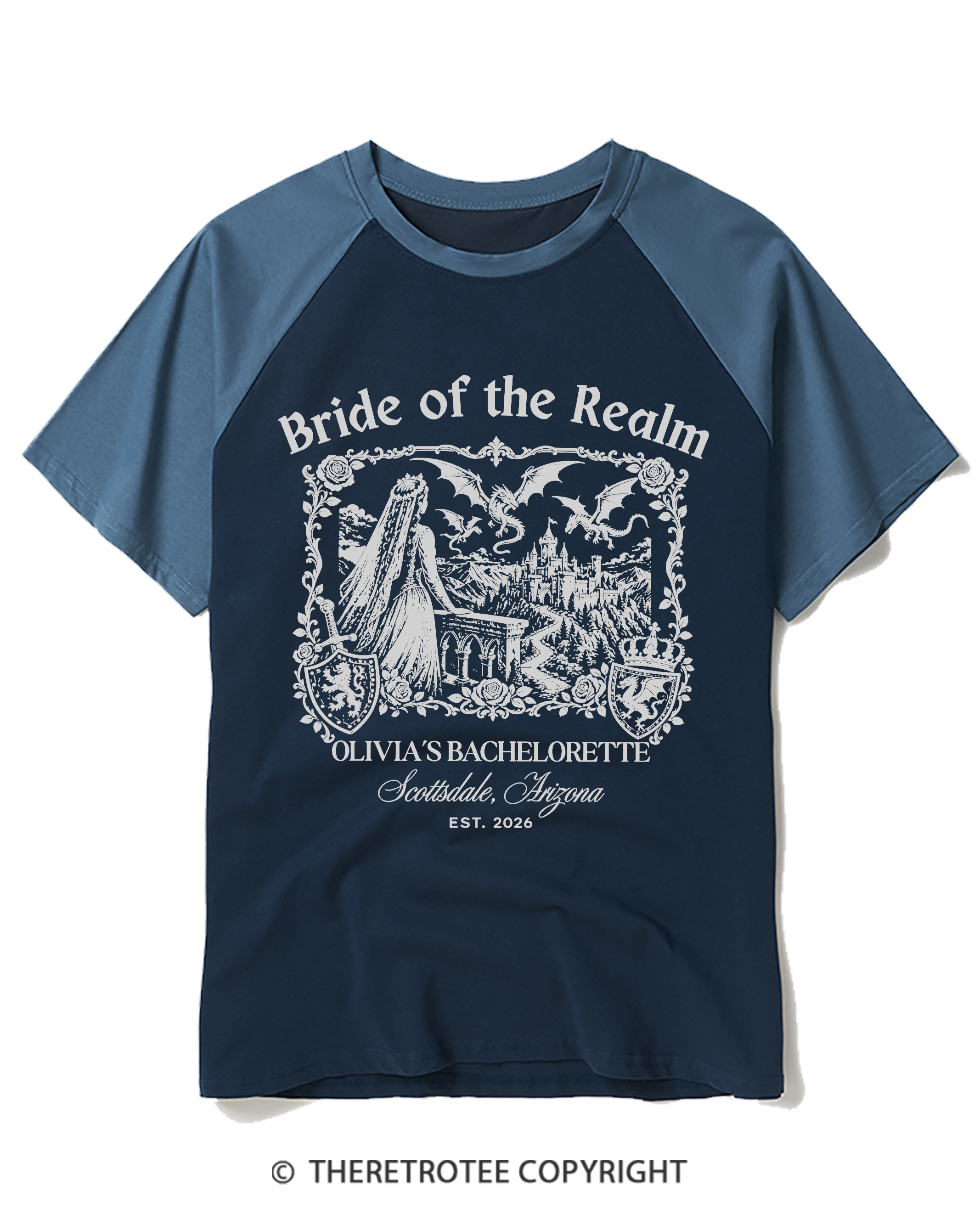 TheRetroTee Medieval Dragon Bachelorette Raglan Baseball T-Shirt