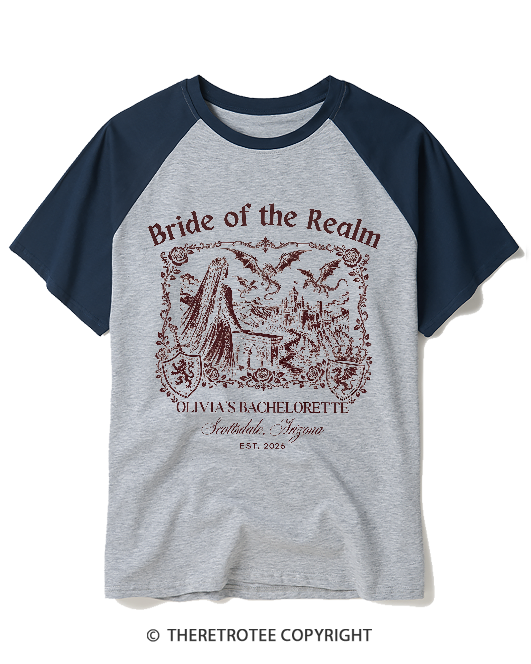 TheRetroTee Medieval Dragon Bachelorette Raglan Baseball T-Shirt