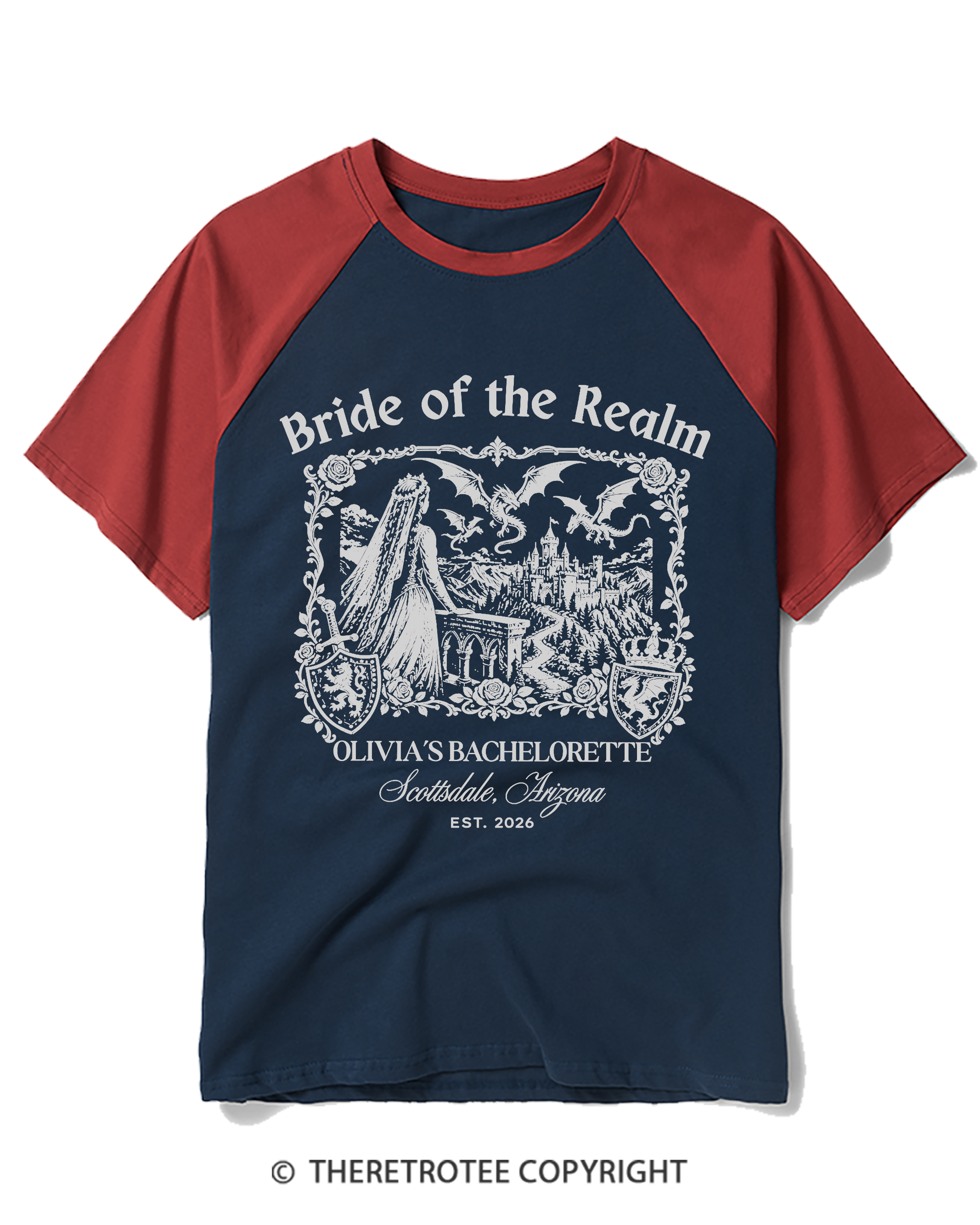 TheRetroTee Medieval Dragon Bachelorette Raglan Baseball T-Shirt