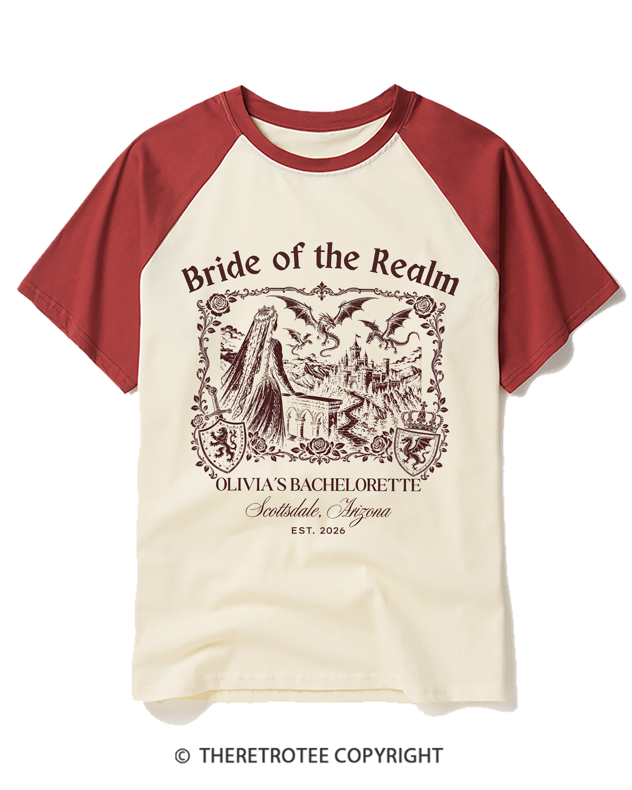 TheRetroTee Medieval Dragon Bachelorette Raglan Baseball T-Shirt