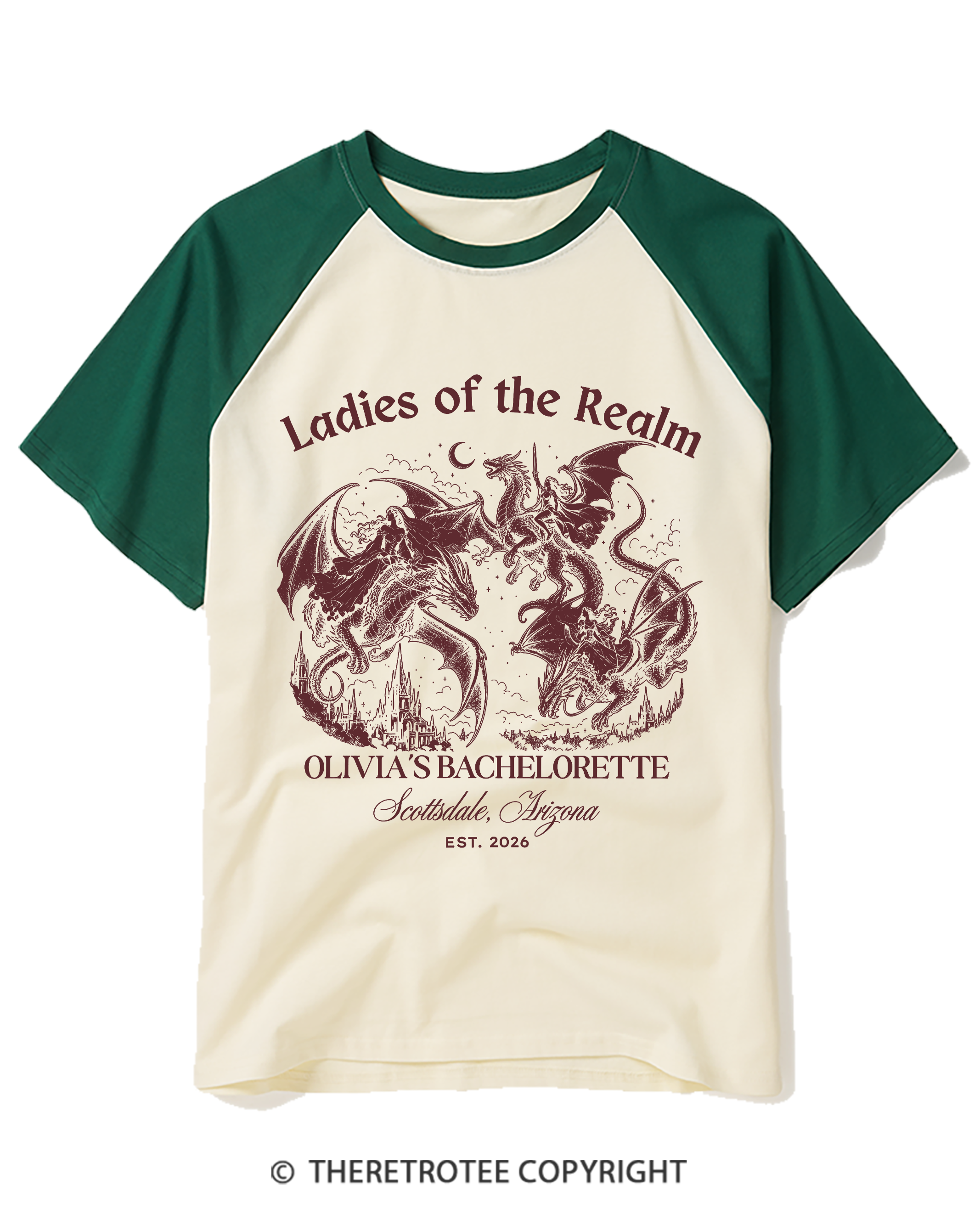 TheRetroTee Medieval Dragon Bachelorette Raglan Baseball T-Shirt
