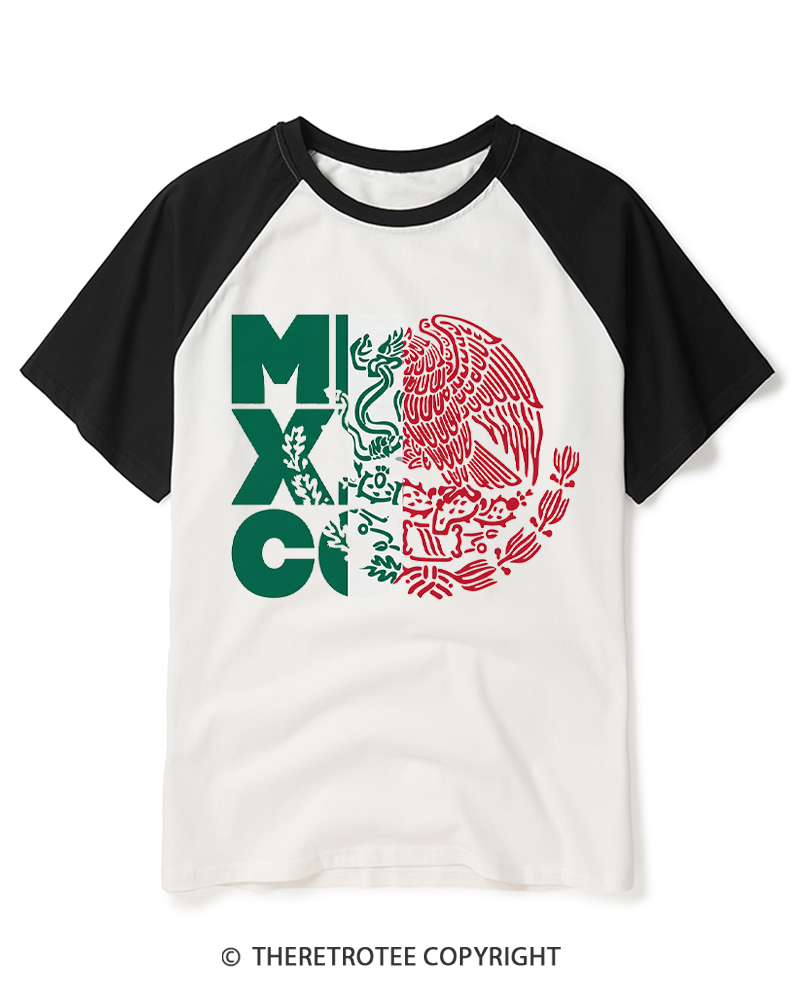 TheRetroTee Mexico Coat of Arms 1980s Raglan Baseball T-Shirt