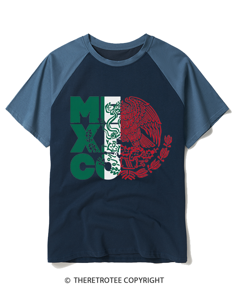 TheRetroTee Mexico Coat of Arms 1980s Raglan Baseball T-Shirt