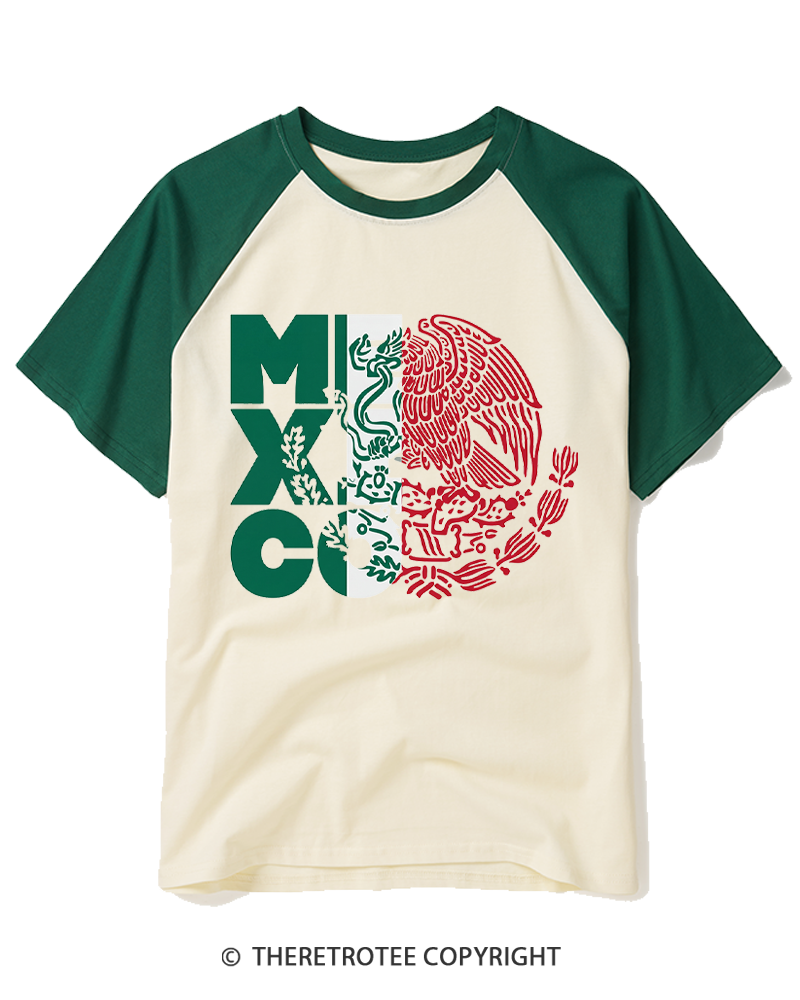 TheRetroTee Mexico Coat of Arms 1980s Raglan Baseball T-Shirt