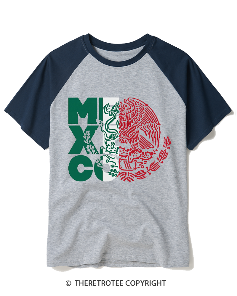 TheRetroTee Mexico Coat of Arms 1980s Raglan Baseball T-Shirt
