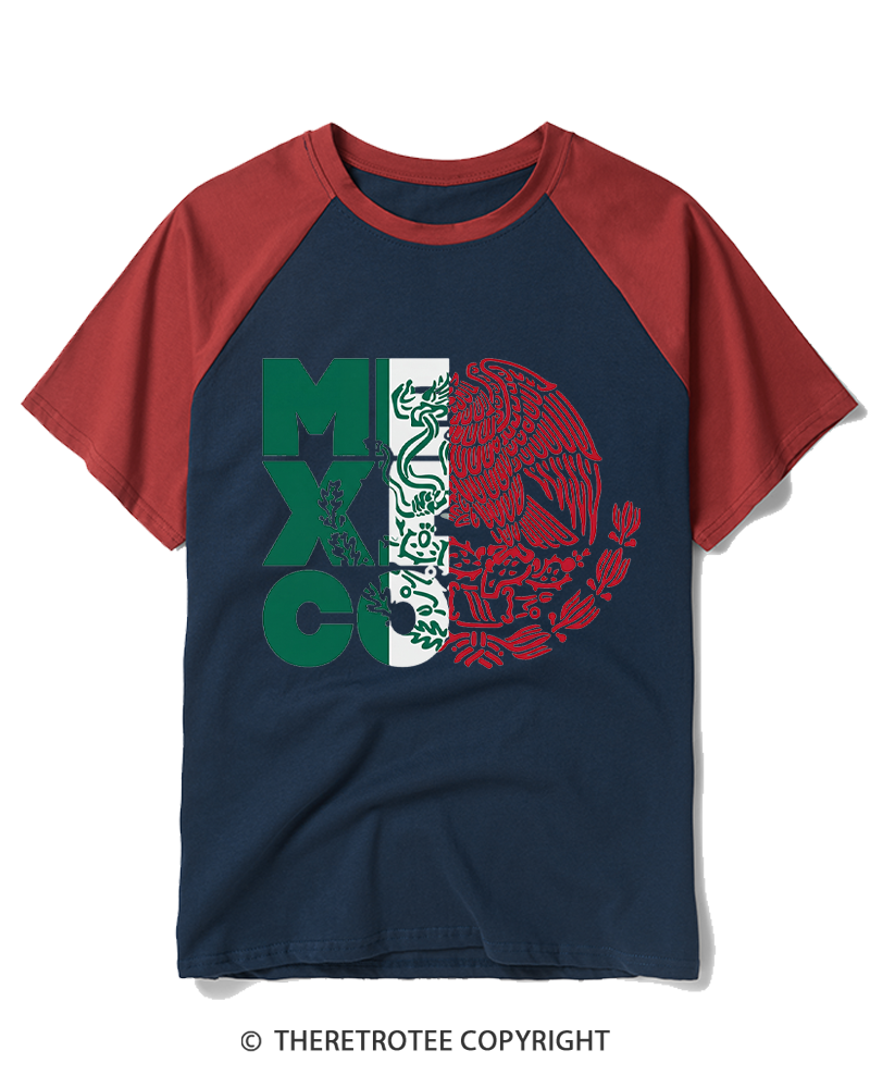 TheRetroTee Mexico Coat of Arms 1980s Raglan Baseball T-Shirt