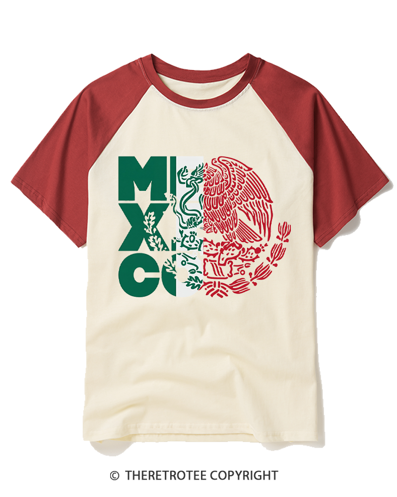 TheRetroTee Mexico Coat of Arms 1980s Raglan Baseball T-Shirt