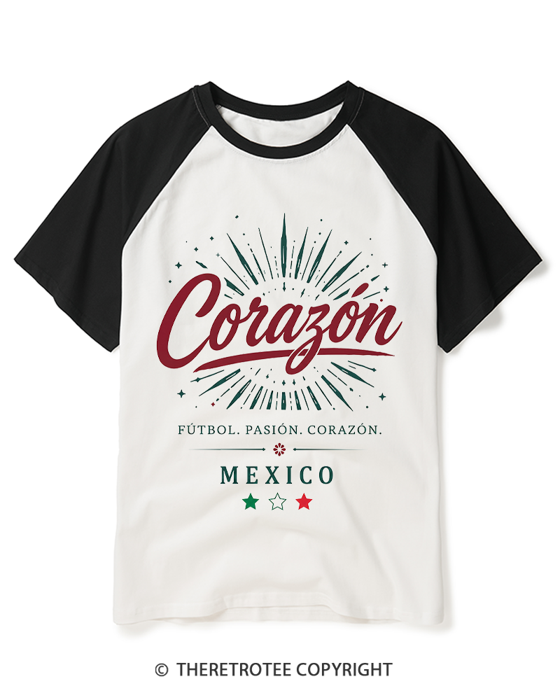TheRetroTee Mexico Soccer 1980s Raglan Baseball T-Shirt