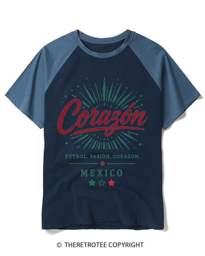 TheRetroTee Mexico Soccer 1980s Raglan Baseball T-Shirt