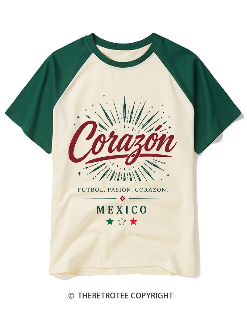 TheRetroTee Mexico Soccer 1980s Raglan Baseball T-Shirt