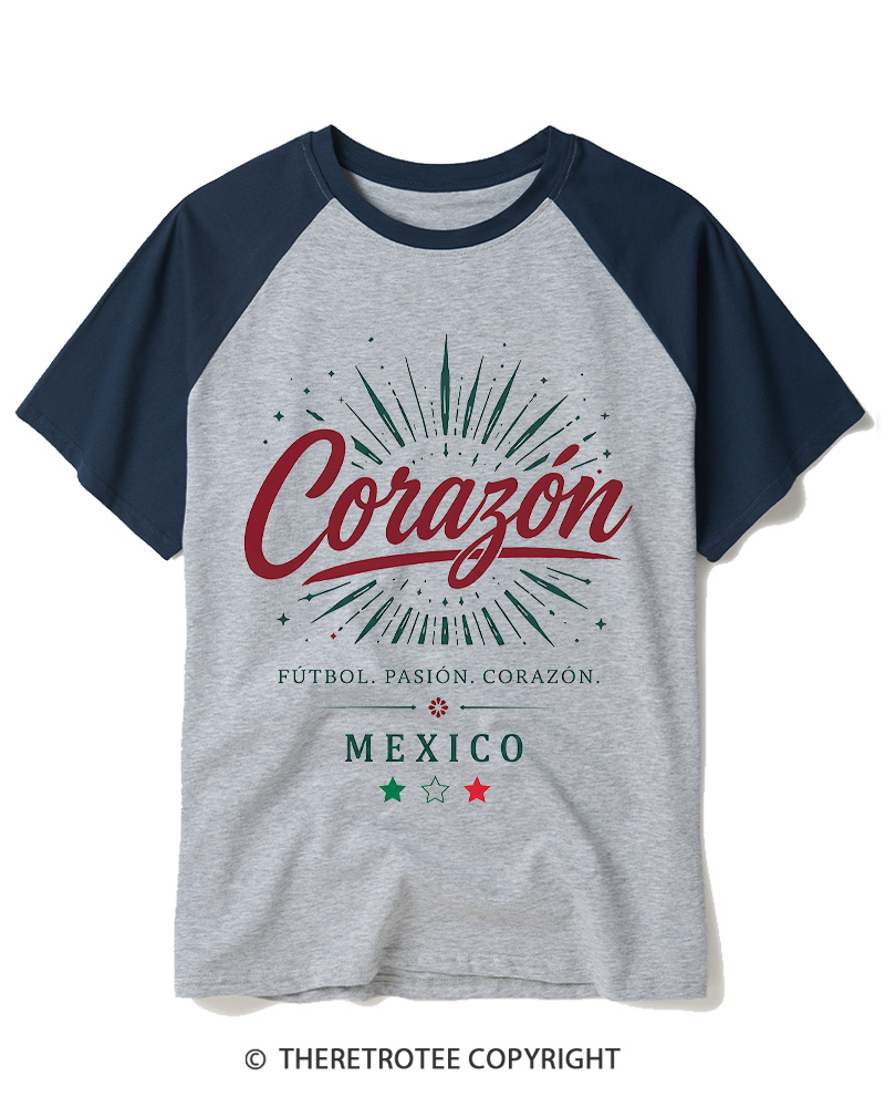 TheRetroTee Mexico Soccer 1980s Raglan Baseball T-Shirt