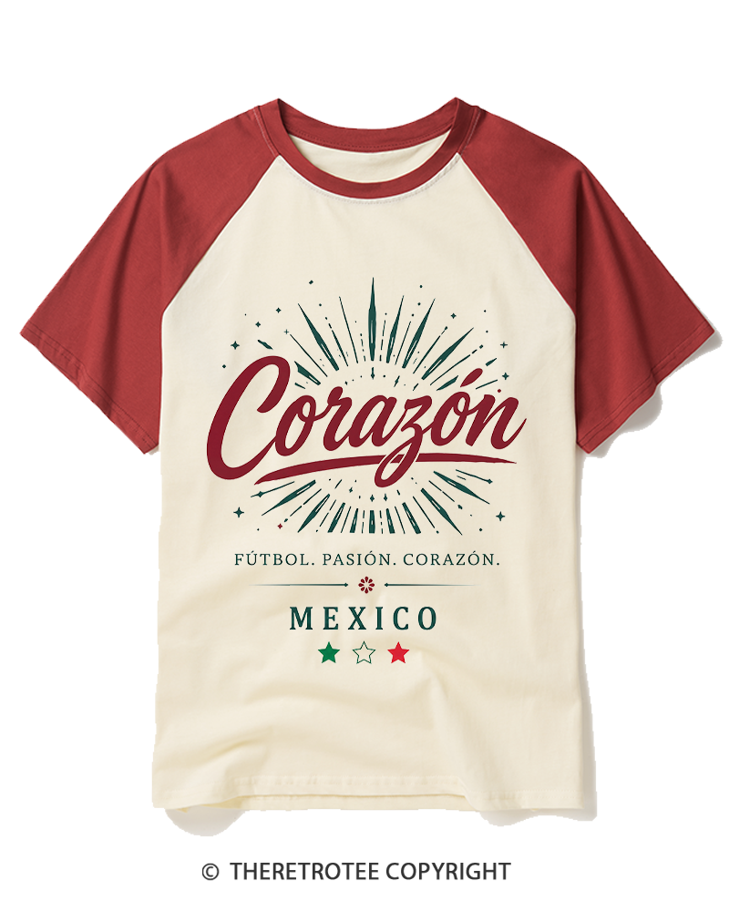 TheRetroTee Mexico Soccer 1980s Raglan Baseball T-Shirt