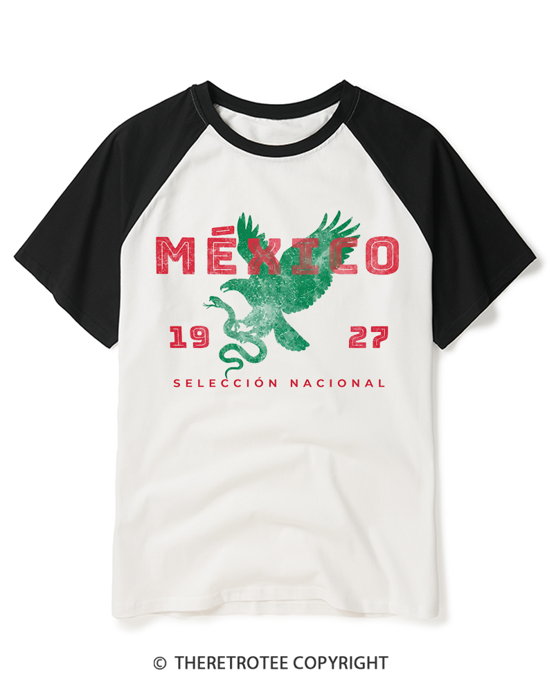 TheRetroTee Mexico Soccer Fan 1927 Raglan Baseball T-Shirt