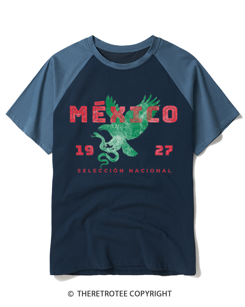 TheRetroTee Mexico Soccer Fan 1927 Raglan Baseball T-Shirt