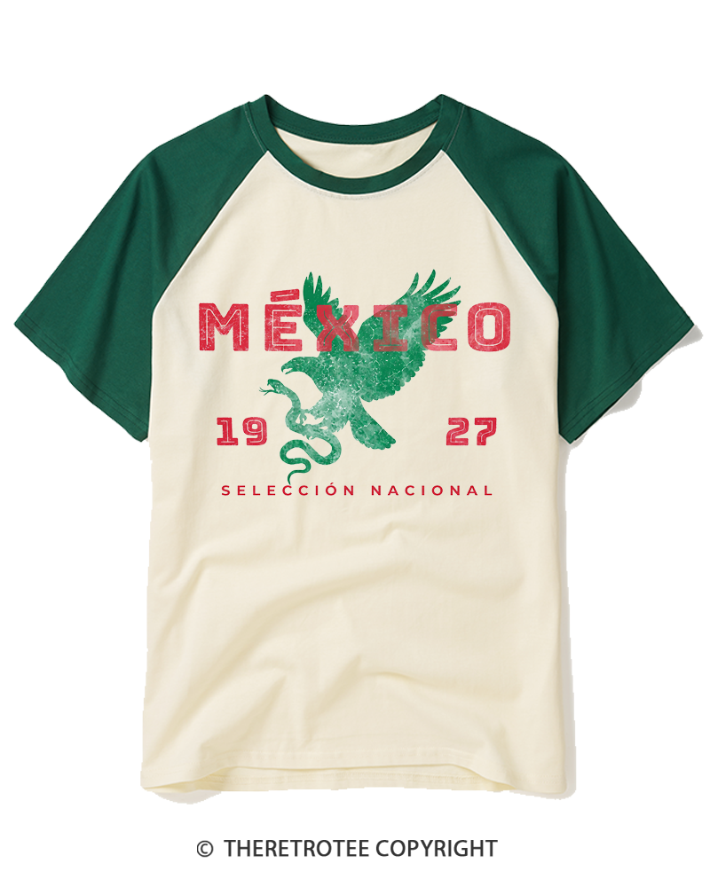 TheRetroTee Mexico Soccer Fan 1927 Raglan Baseball T-Shirt
