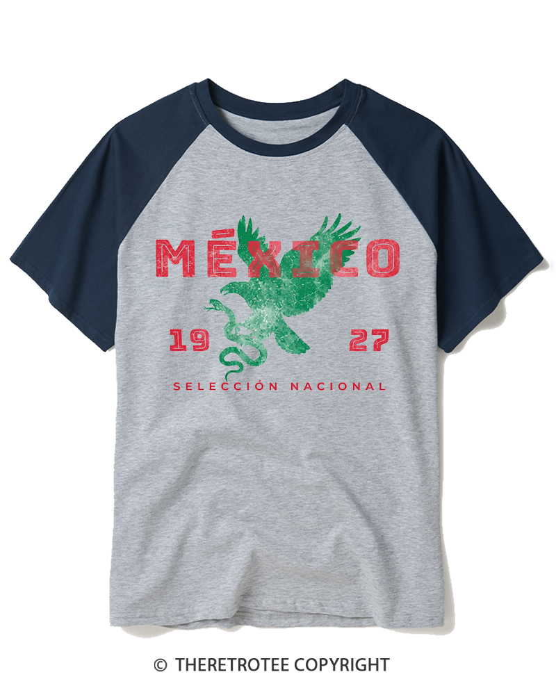 TheRetroTee Mexico Soccer Fan 1927 Raglan Baseball T-Shirt