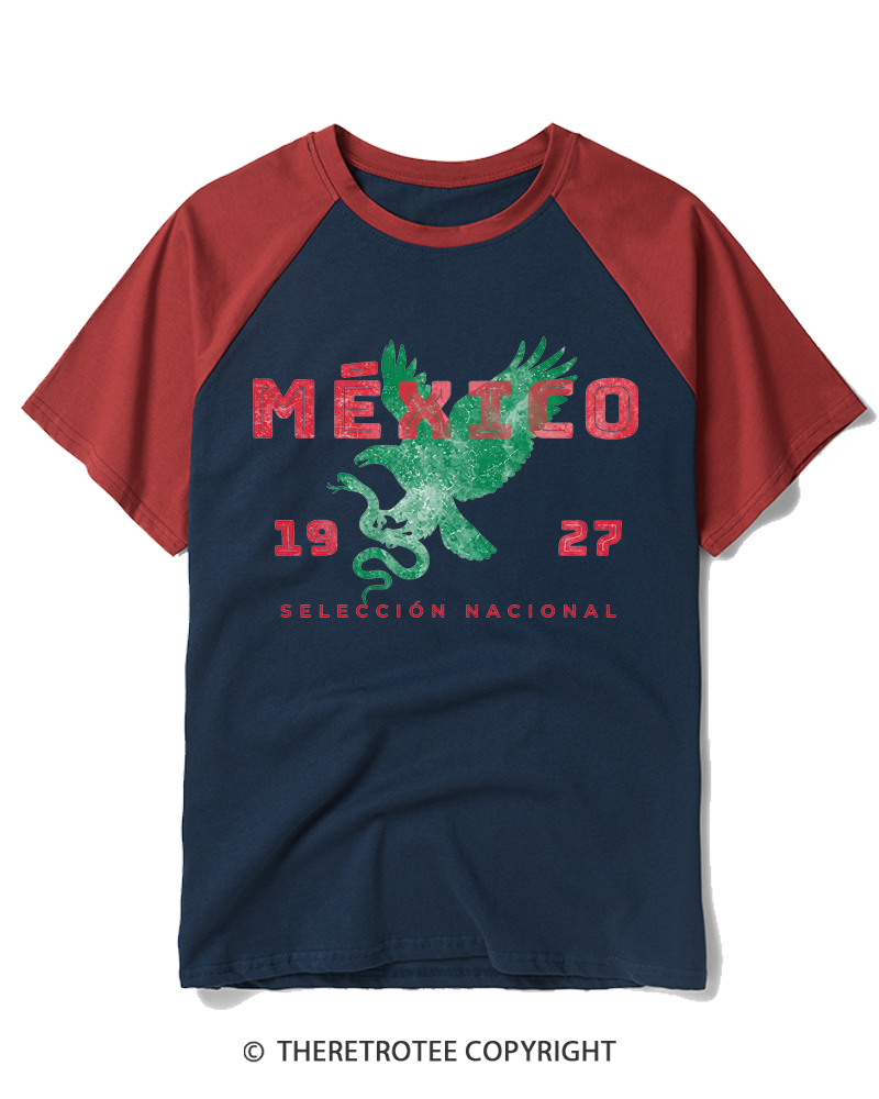 TheRetroTee Mexico Soccer Fan 1927 Raglan Baseball T-Shirt