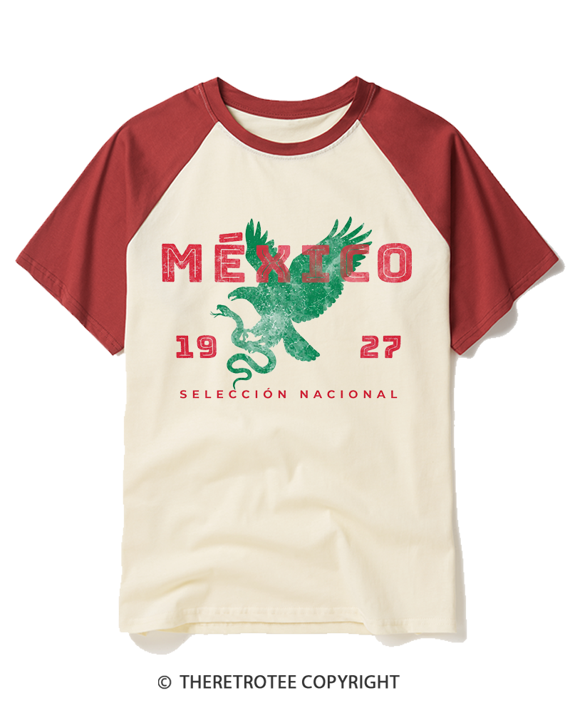 TheRetroTee Mexico Soccer Fan 1927 Raglan Baseball T-Shirt
